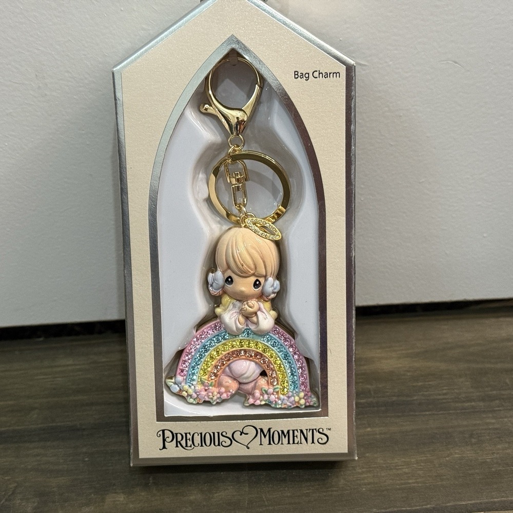 Precious Moments Angel Girl Praying On Rainbow Bag‎ Charm Keychain NWT